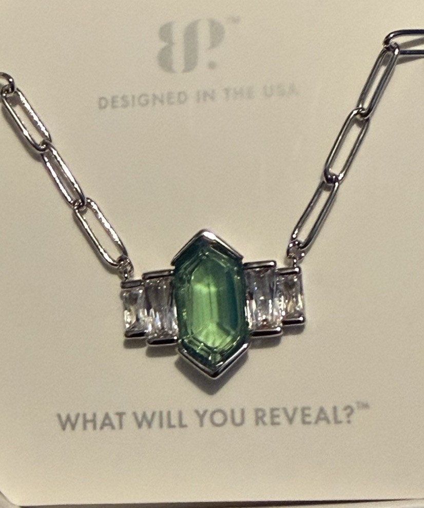 Bomb Party Necklace Exclusive Bringback Green Opal Rhodium Plating “Luxe Allure”