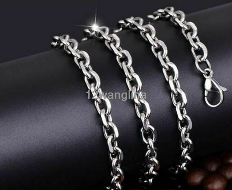 6/10mm Men’s Chain Silver Tone Stainless Steel Rolo Link Necklace 18-36”