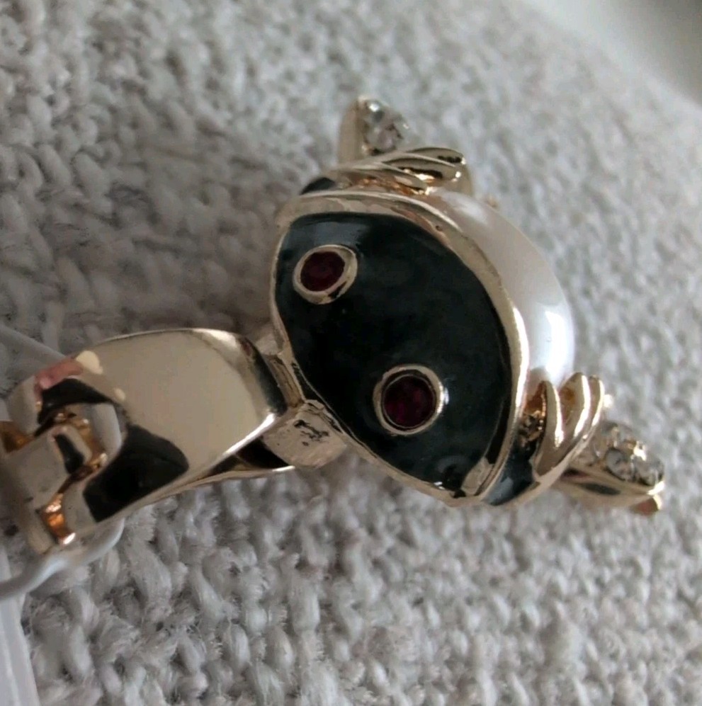 ROMAN WEARABLE ART FIGURAL FROG PENDANT FAUX PEARL BELLY RHINESTONES ENAMEL