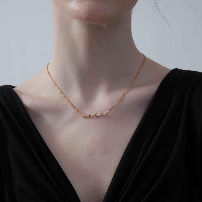 Dainty Ocean Sea Wave Charm Necklace in 925 Sterling Silver