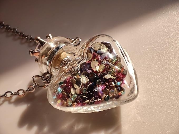 Heart Shaped Vial Necklace Glass Perfume Bottle Pendant Memorial Keepsake USANew