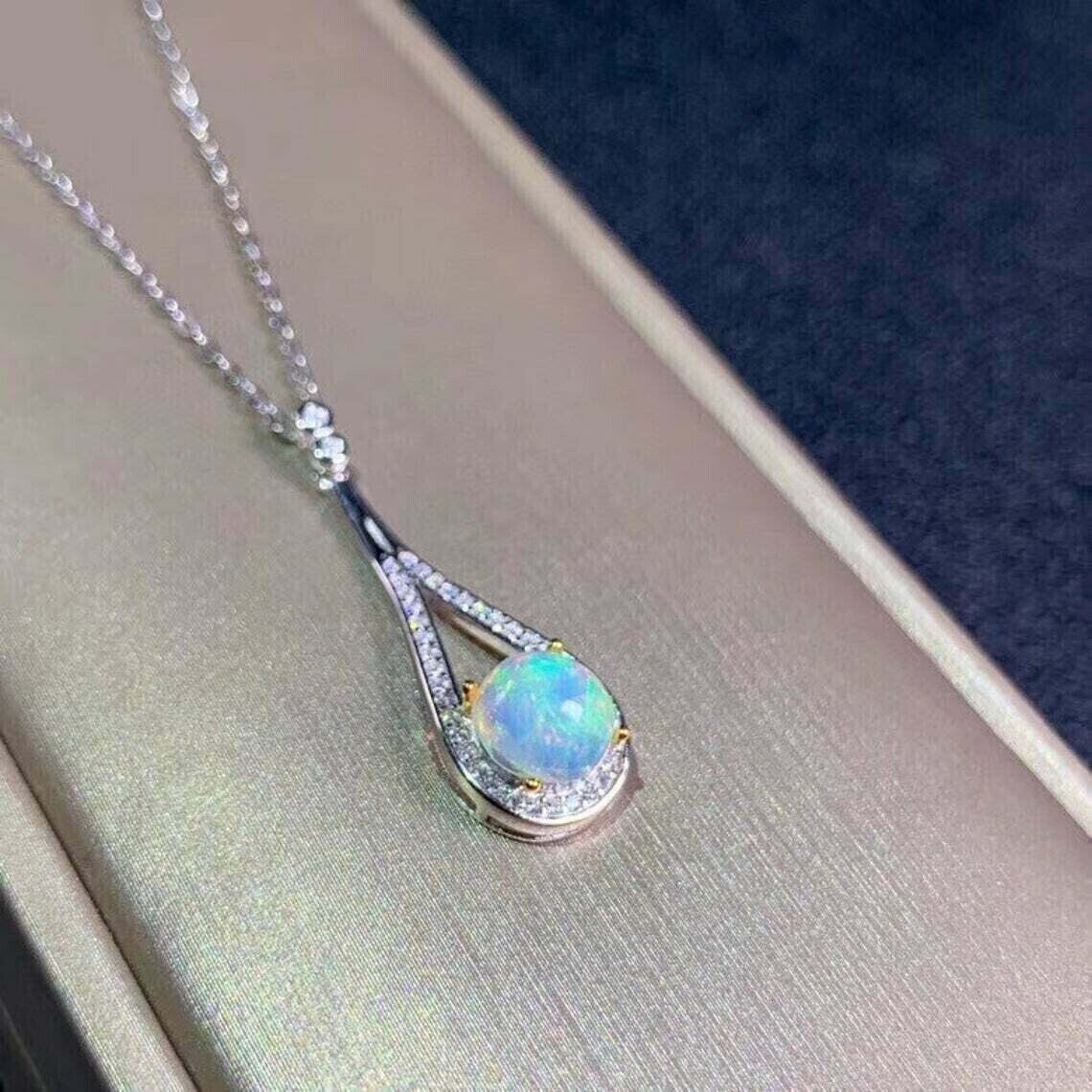 2Ct Round Cut Simulated Fire Opal Diamond Women Pendant In 14K White Gold Plated