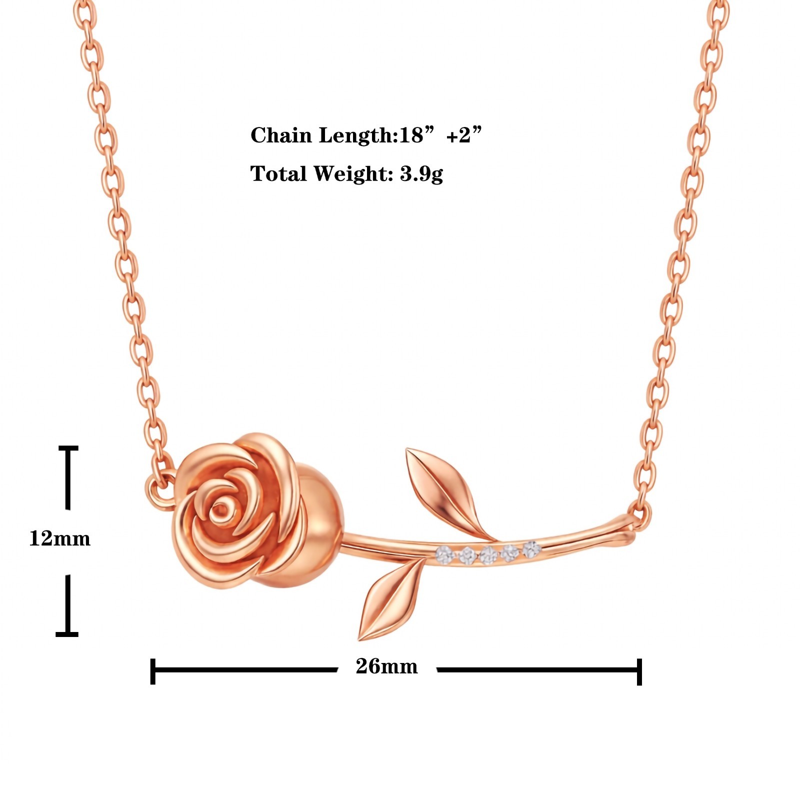 Rose Gold Rose Flower Necklace CZ Accent Elegant Women Gift