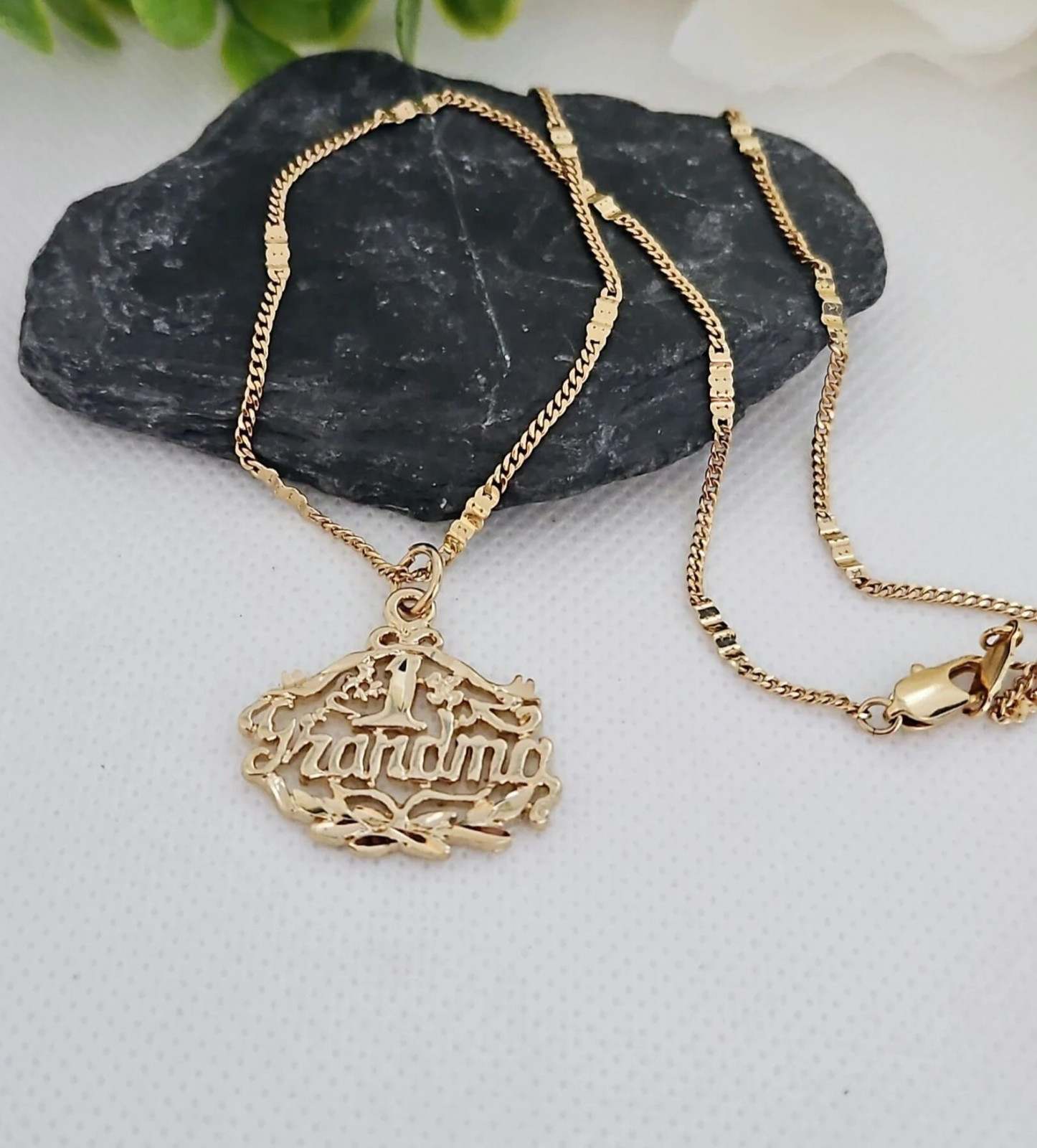 Gold Grandma Necklace, Number One Grandma Necklace, 14k Heavy Plated Gold, Fancy