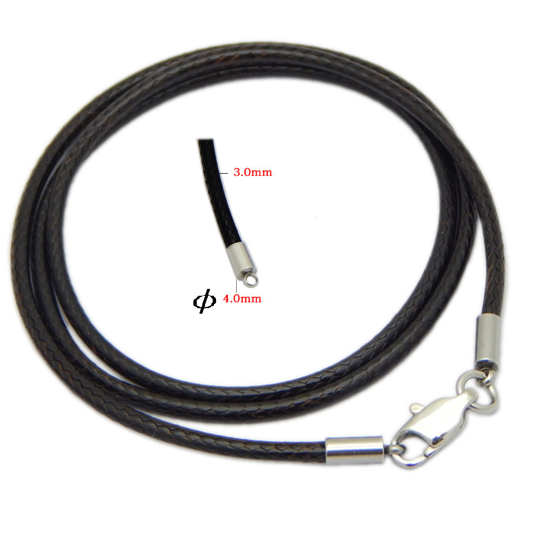 3mm Coffee Rope Leather Cord Chain Necklace Stainless Steel Lobster Clasp 16-30″