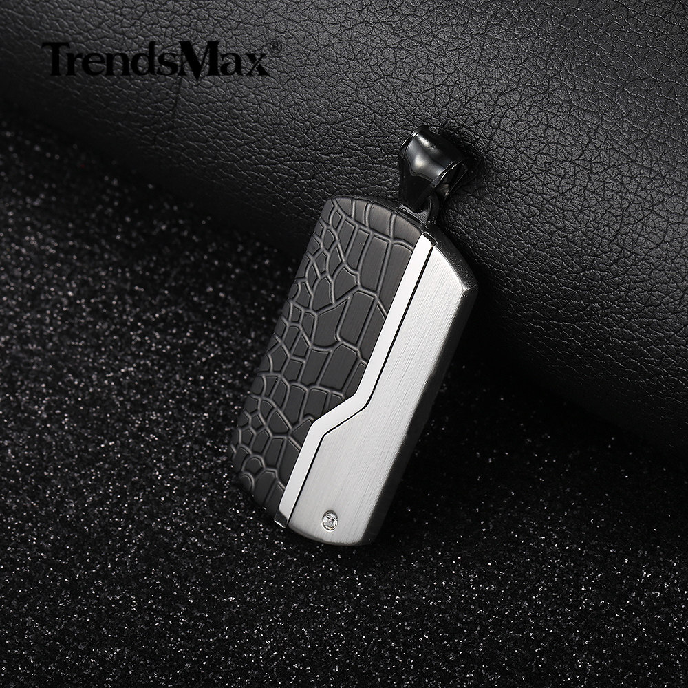 Silver Black Stainless Steel Dog Tag Pendant Charm Military Jewelry Grid Design
