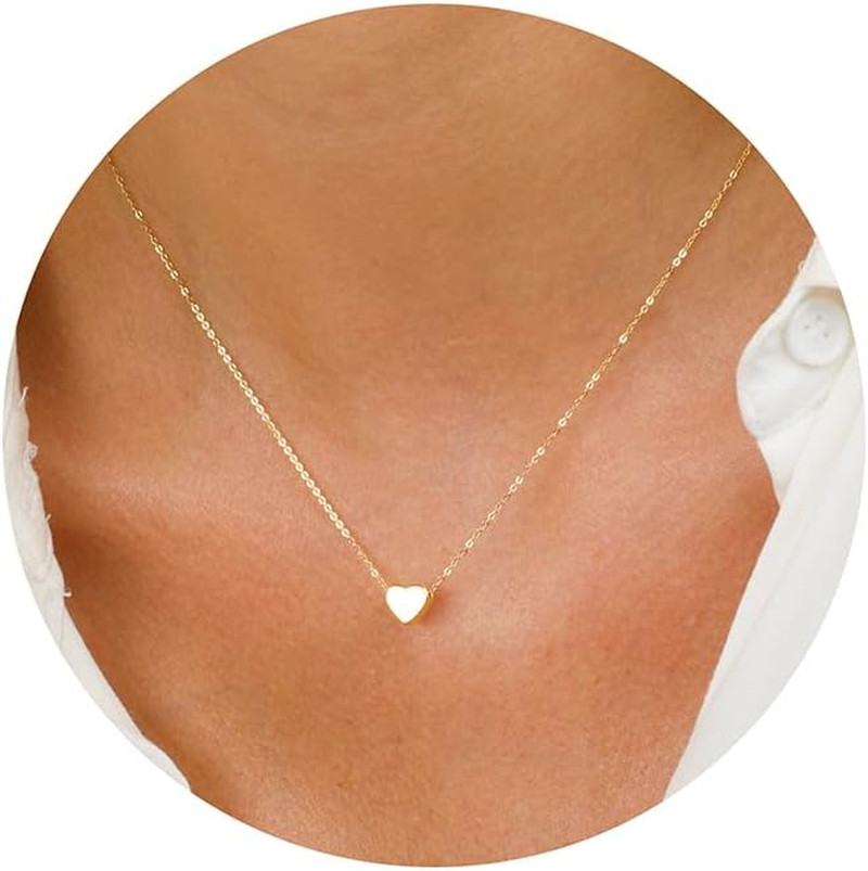 14K Gold/White Gold Plated Heart/Disc/Circle/Bee Necklace, Womens Choker Jewelry