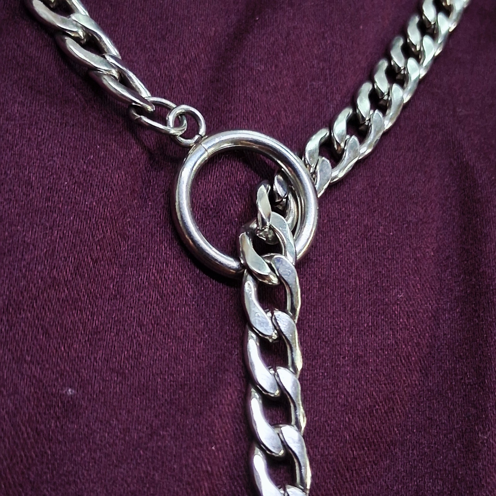 Polished Silver Tone Ball & Hoop Pendant Heavy Curb Link Chain Necklace