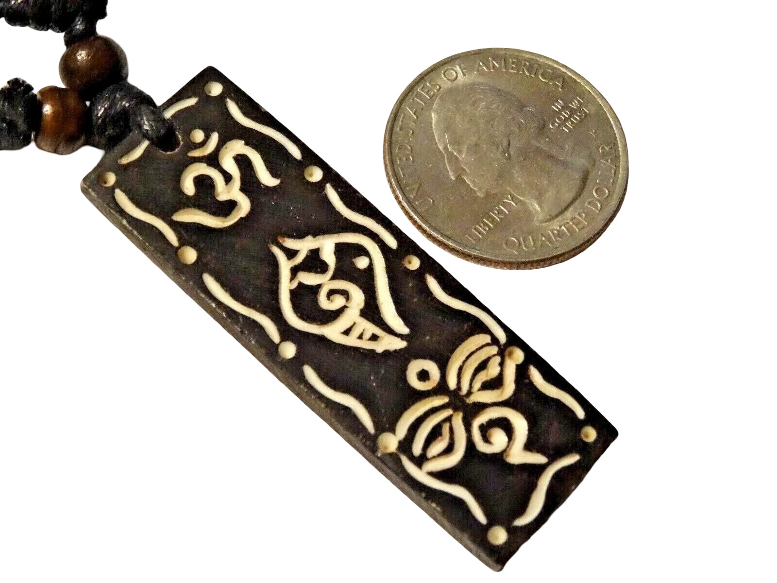 TIBETAN BUDDHIST YAK BONE CARVED OM VAJRA BUDDHA EYES PENDANT NECKLACE NEPAL