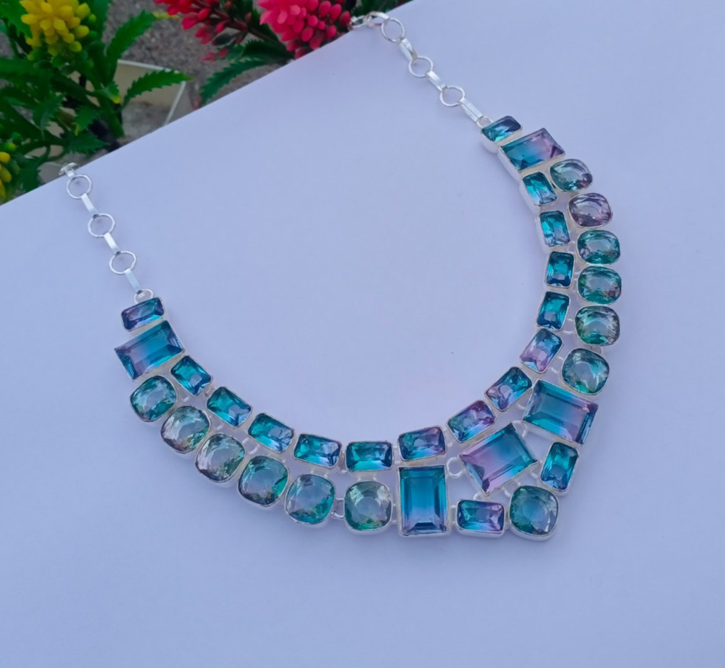 Beautiful Bi-Color Gemstone 925 silver Handmade Necklace Jewelry