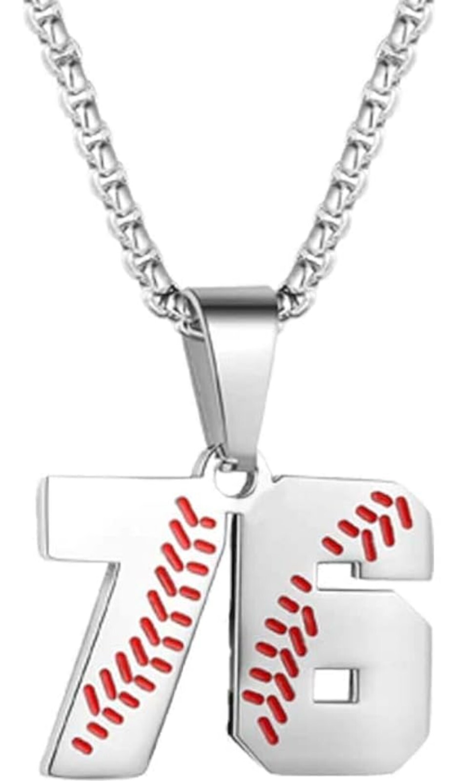 Personalized Baseball Necklace Jersey Number Charm 76 Stainless Steel