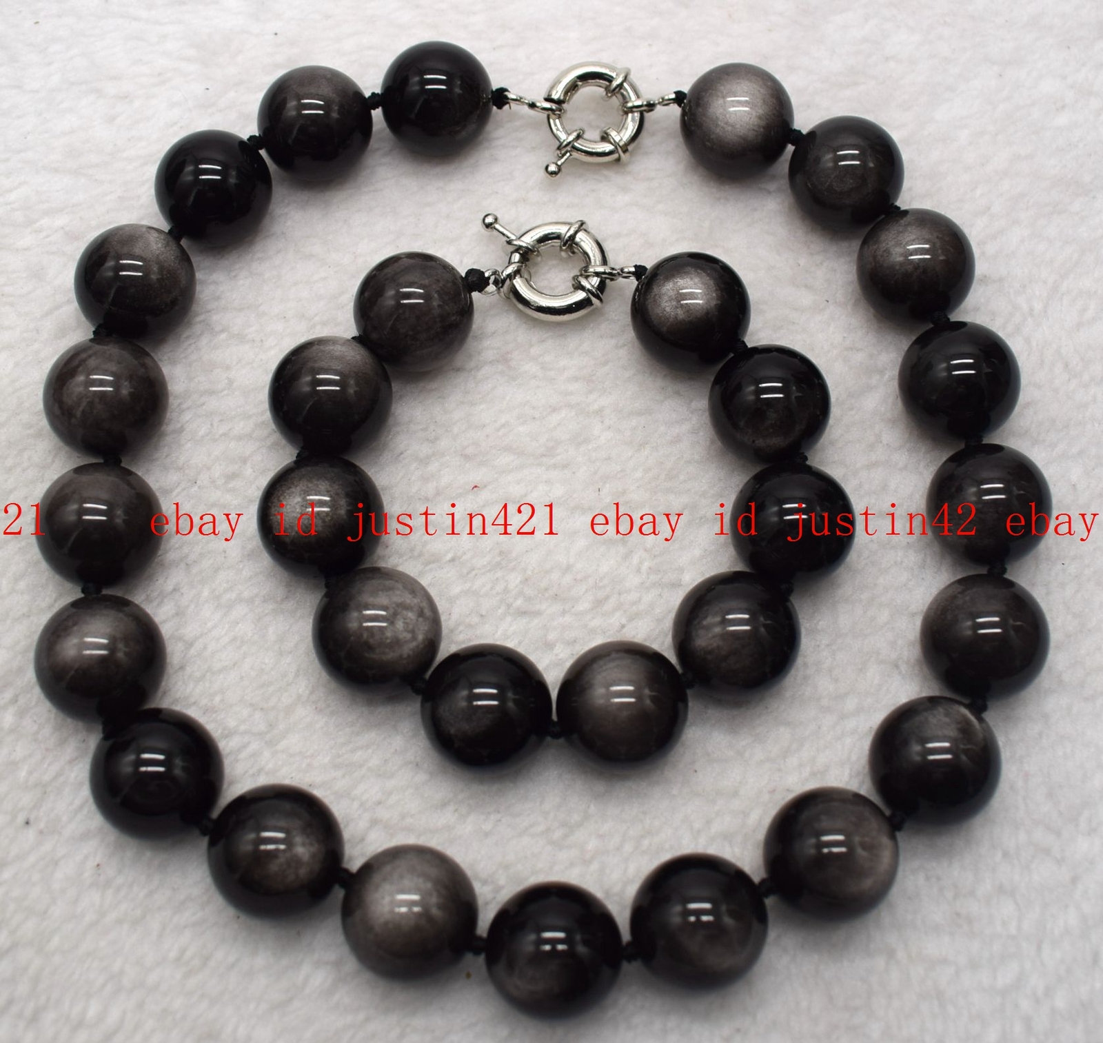 Huge 20mm Silver Eye Obsidian Round Gemstone Beads Necklace Bracelet 18/7.5″ AAA