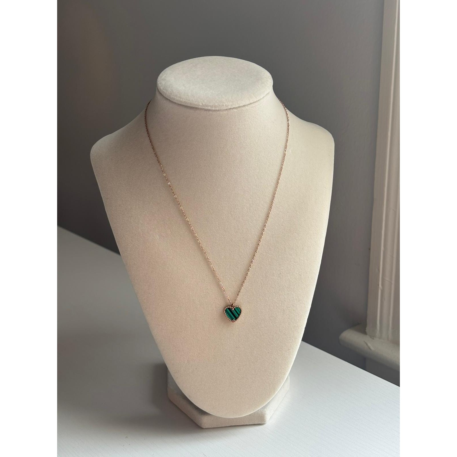 Rose Gold Green Heart Necklace Dainty Pendant Minimalist Jewelry