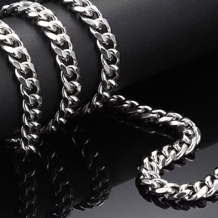 16-36″ Stainless Steel Silver Chain Cuban Curb Womens Mens Necklace 3/5/7/9/11mm