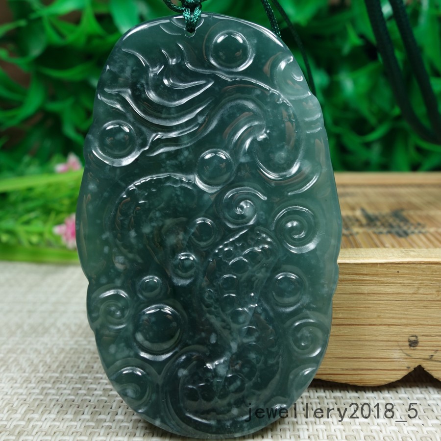 Certified Icy Green 100% Natural A jadeite Jade Pendant~Dragon 龙 生意兴隆