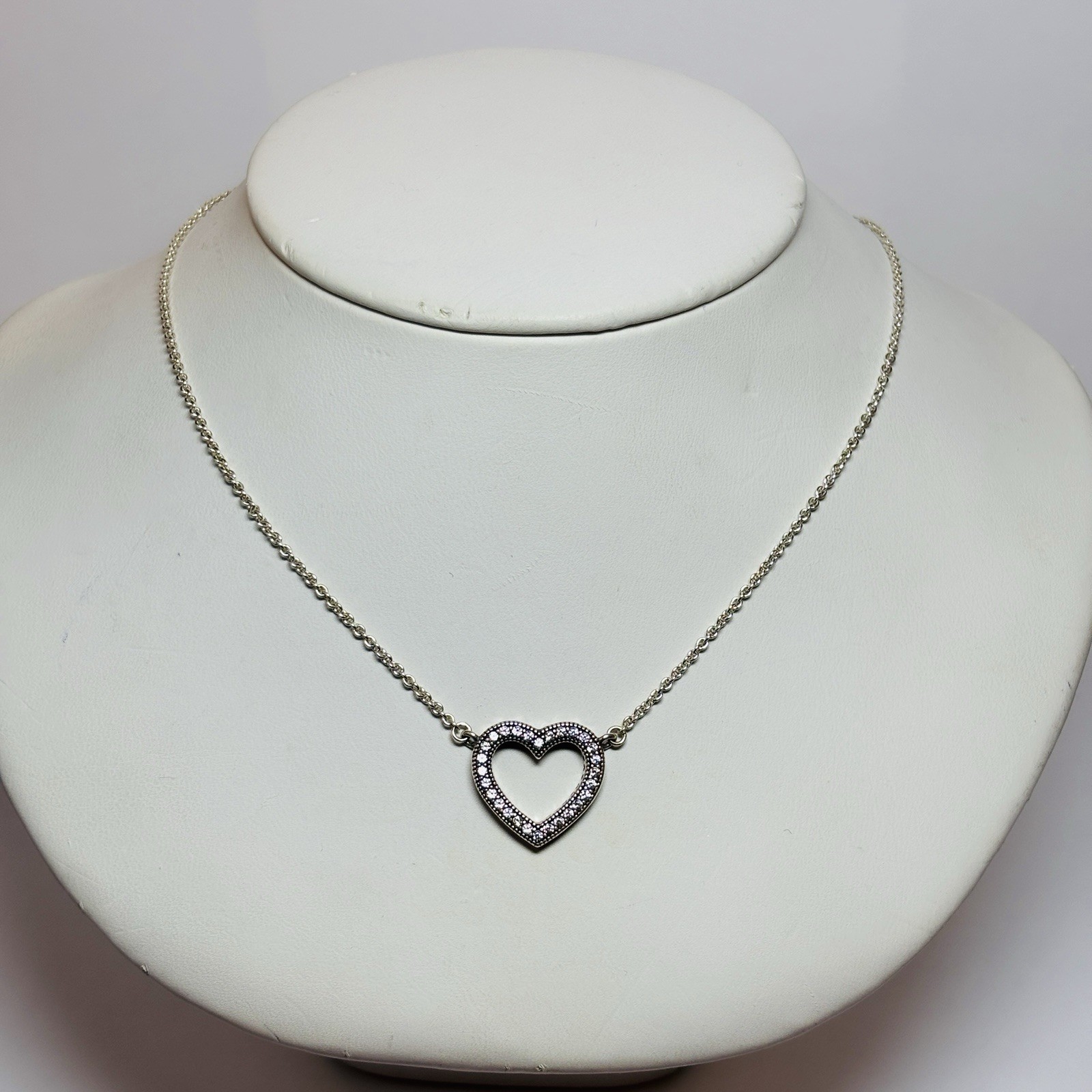 Pandora Sterling 925 Silver Loving Hearts Cz Necklace 590534CZ 15 in -.14