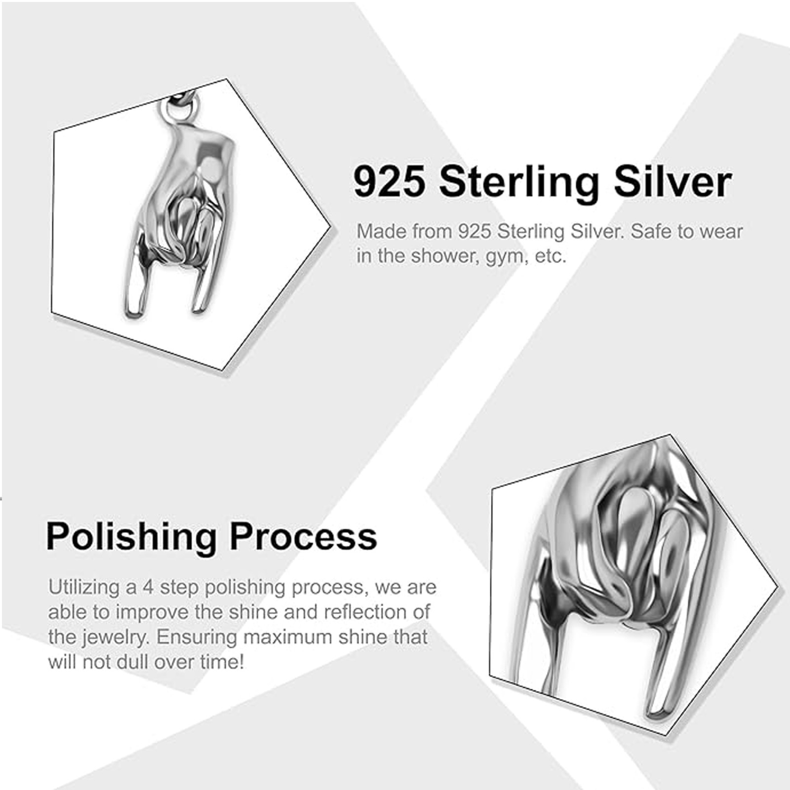 Silver Hand Sign Charm Pendant – 925 Sterling Silver – Good Luck Pendant