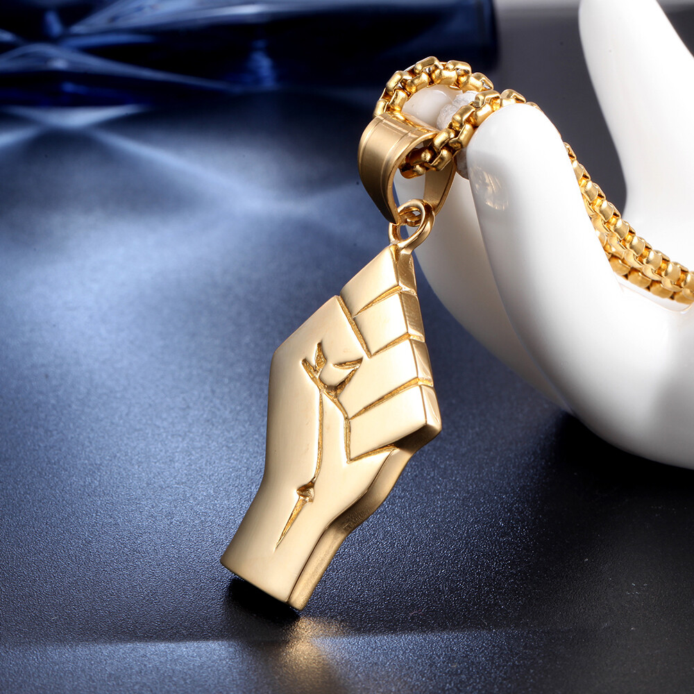 24″ Men’s Fashion Jewelry Power Rose Fist Pendant Chain Gold Lives Necklace