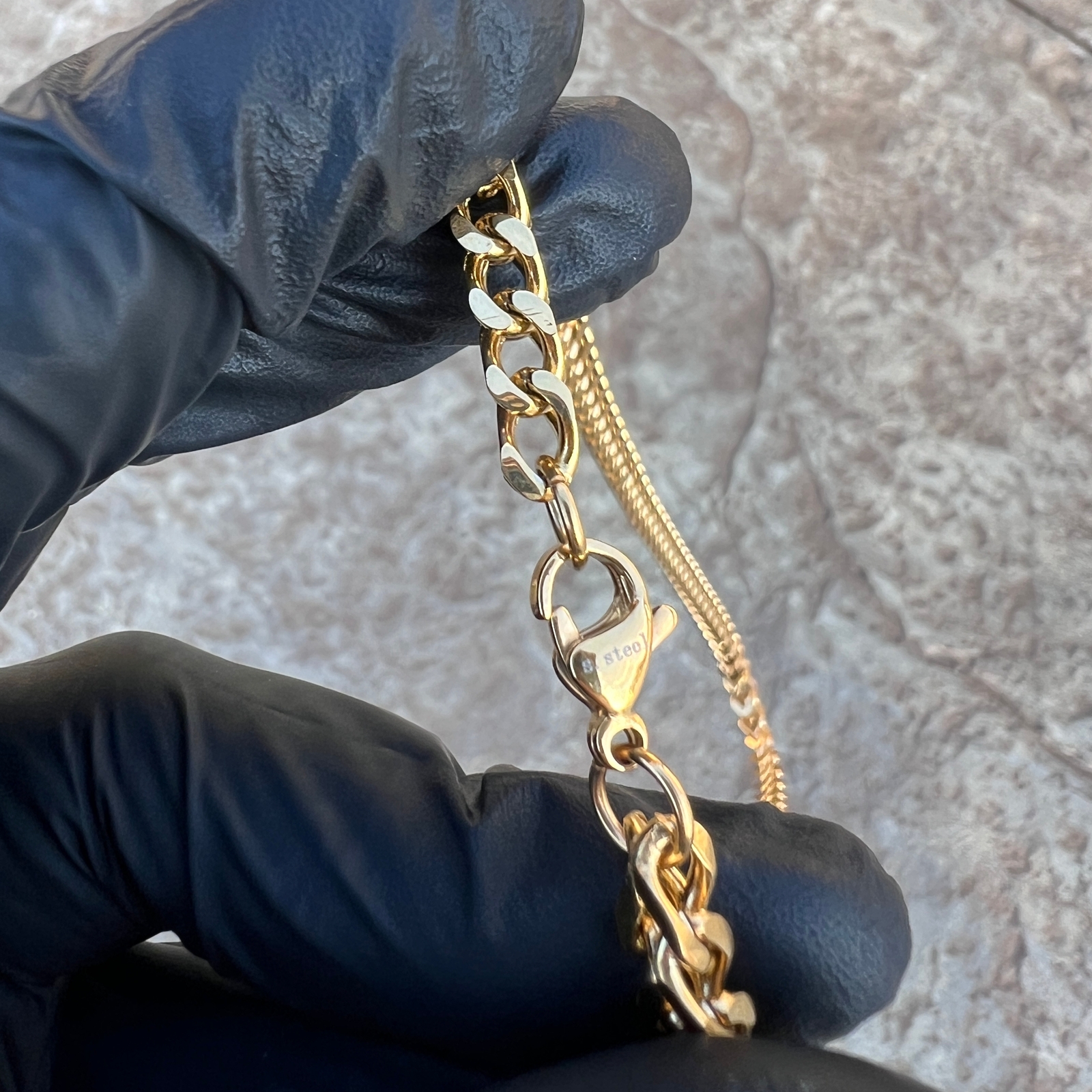 18K Gold Plated Stainless Steel Franco Chain Foxtail 20″-30″ Solid Necklace 5MM