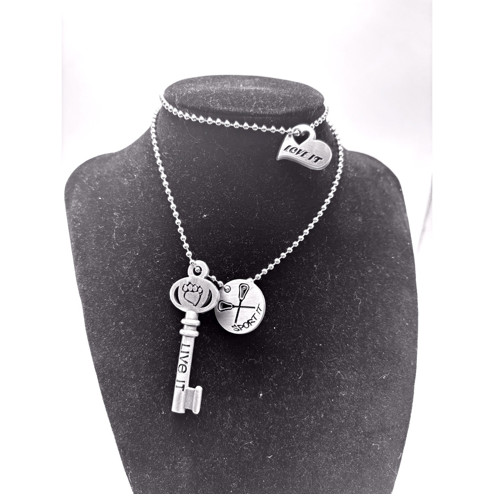 Sports Charm Necklace Key Live It Sport It Love It Lacrosse Ball Pendant