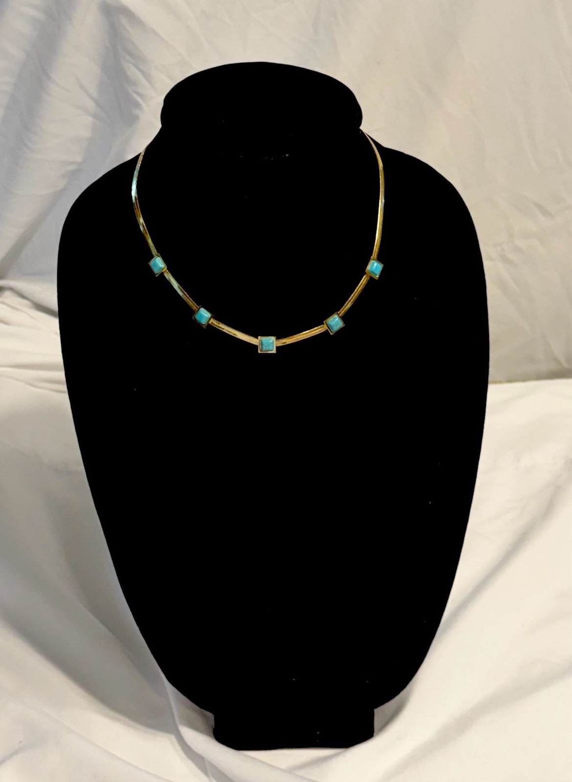 Gold-Tone Stainless Steel Snake Chain Choker Necklace with Blue Stone Accents