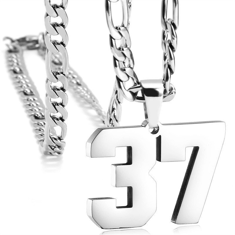 #00-#99 SPORTS FOOTBALL NUMBER Pendant Charm / 24IN STAINLESS CHAIN NECKLACE