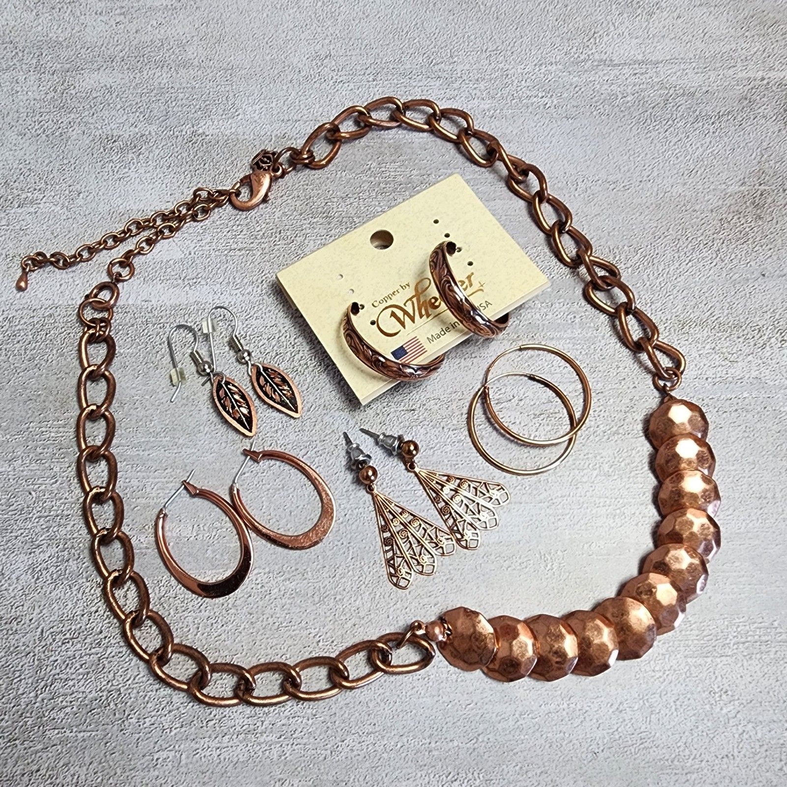 Copper Hoop Earring Necklace Jewelry LOT