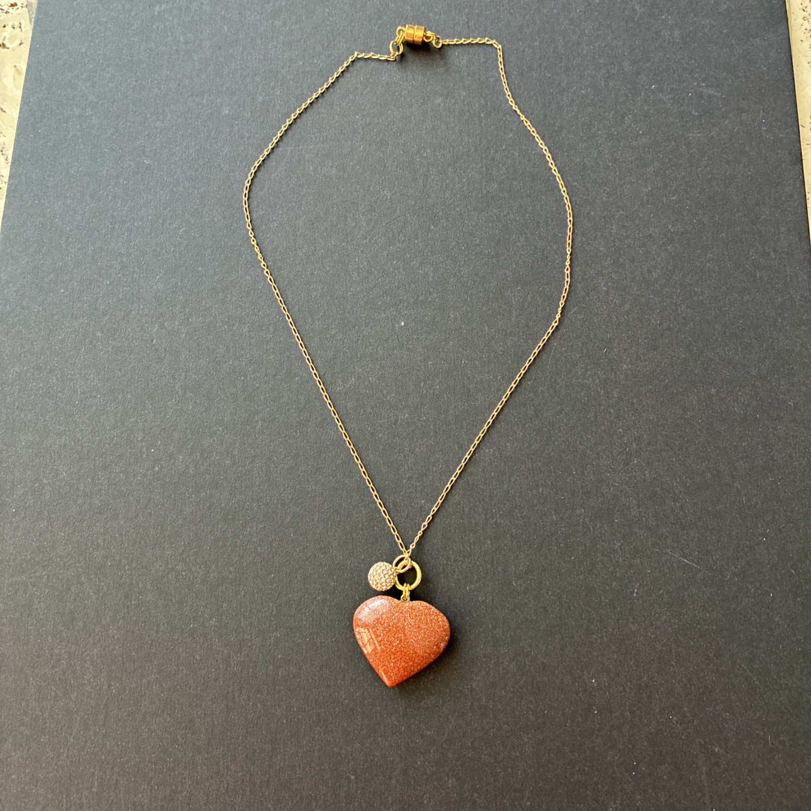 Goldstone W/rhinestones Ball On an 18” Gold Plated With Magnetic Closure