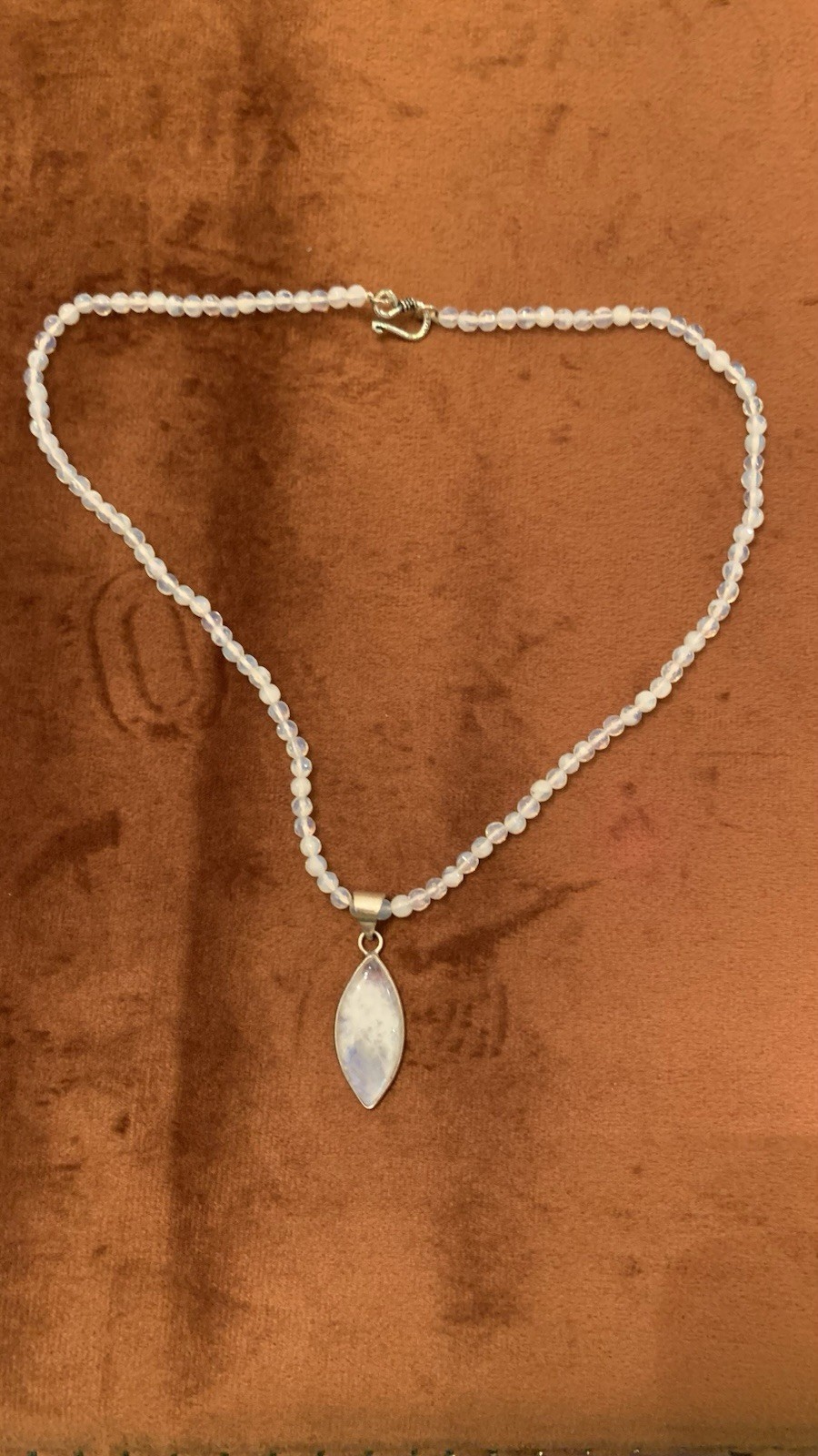 Opalite White Clear Beaded Necklace With Moonstone Pendent 925 Excellent
