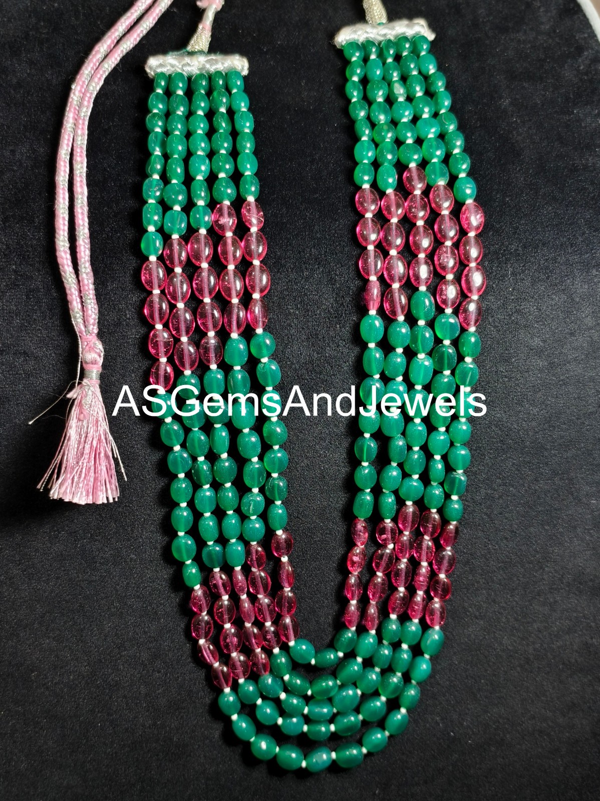 Natural Green Red Onyx Gemstone Oval Beads Necklace Size 6-9mm Handmade Necklace