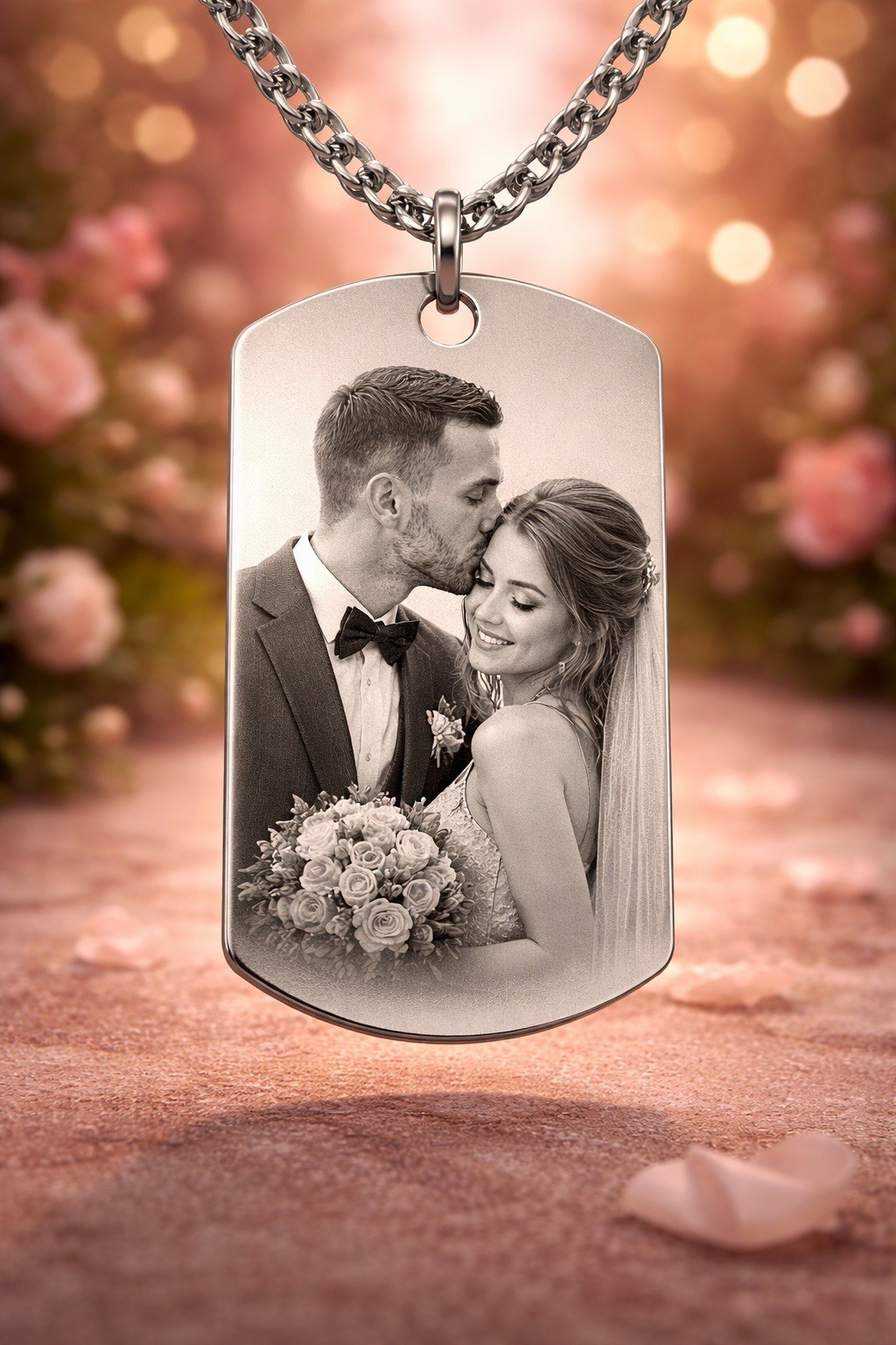 Personalized Anniversary Photo Dog Tag Engraved Necklace Gift
