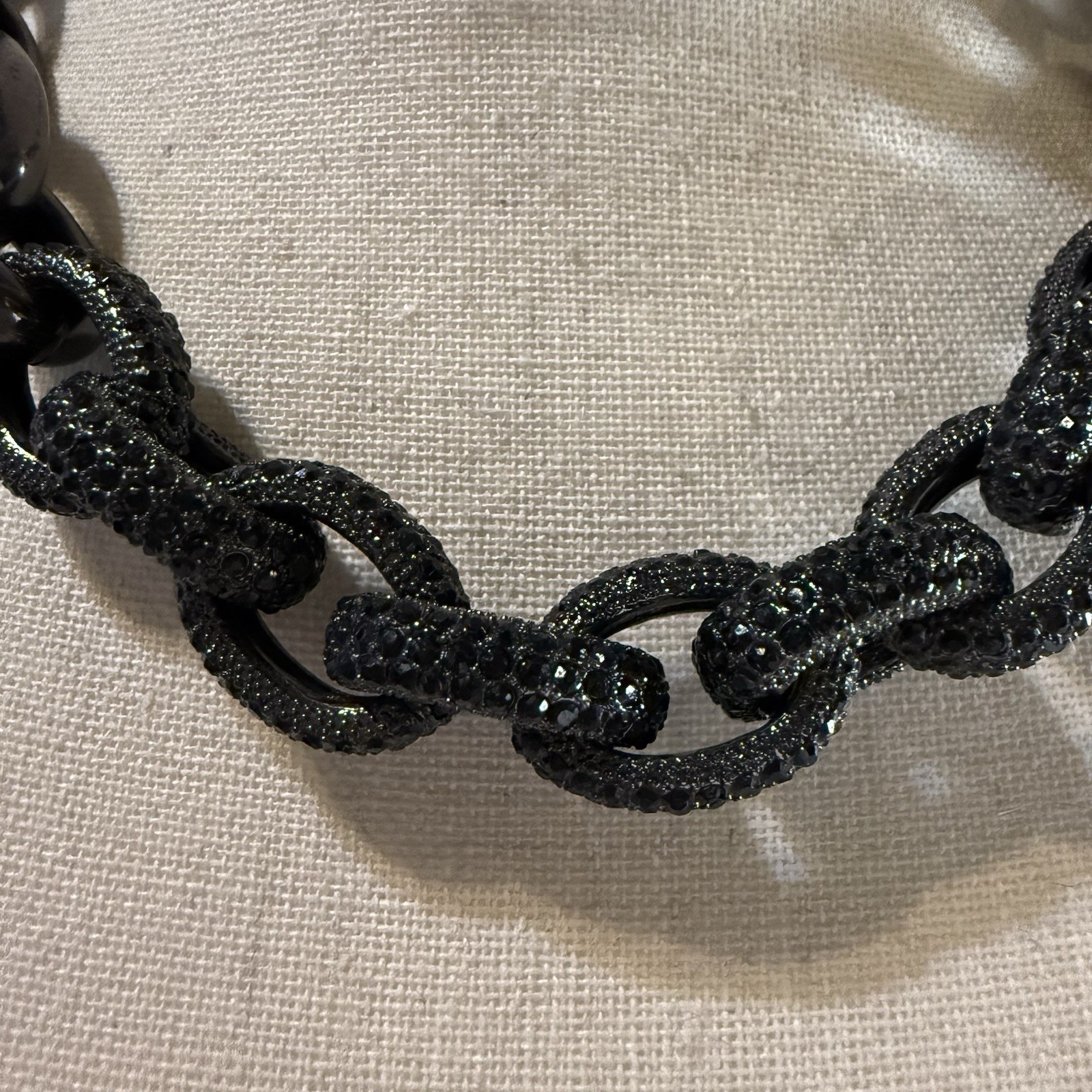 Gothic Heavy Chunky Chain Link Black Crystal Gunmetal Statement Necklace 17”-20”