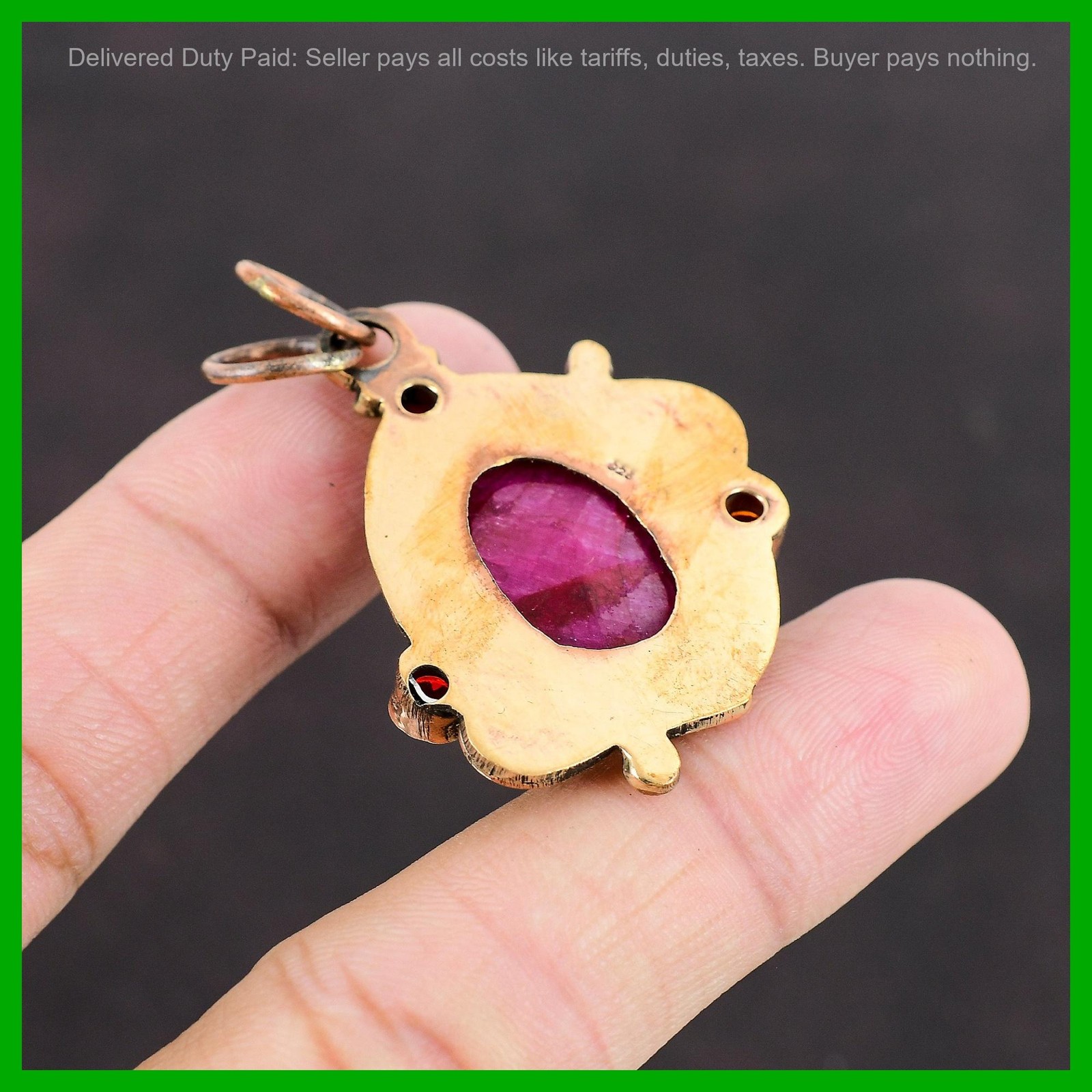 Copper Kashmir Rubi Stone Mozambique Garnet Handcrafted Bezel Birthday Pendant