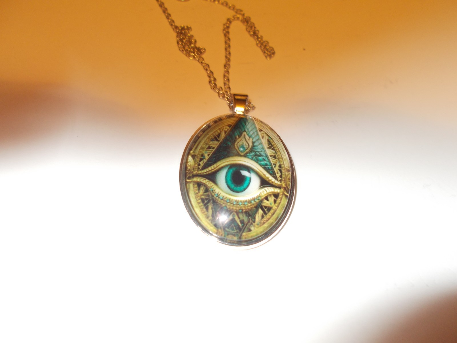 Large Oval Shaped Glass Evil Eye Pendant & 18″ Necklace FREE SHIP IN THE USA!