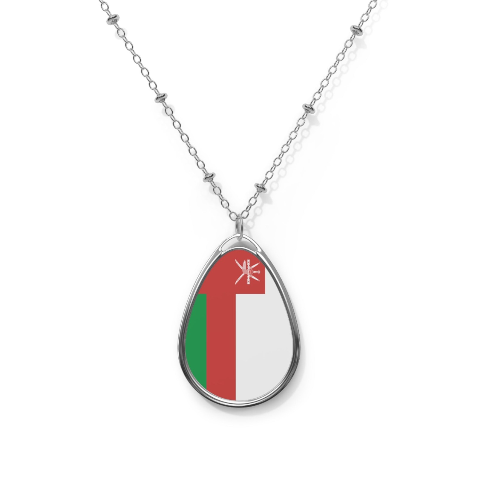 Oman Flag Oval Necklace – Omani Heritage Pendant – One Size / Silver