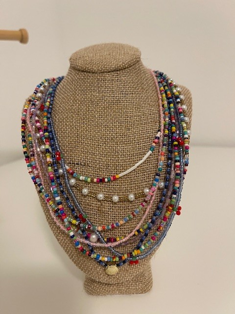 Beaded Necklace 9 handmade beaded necklaces in various lengths.