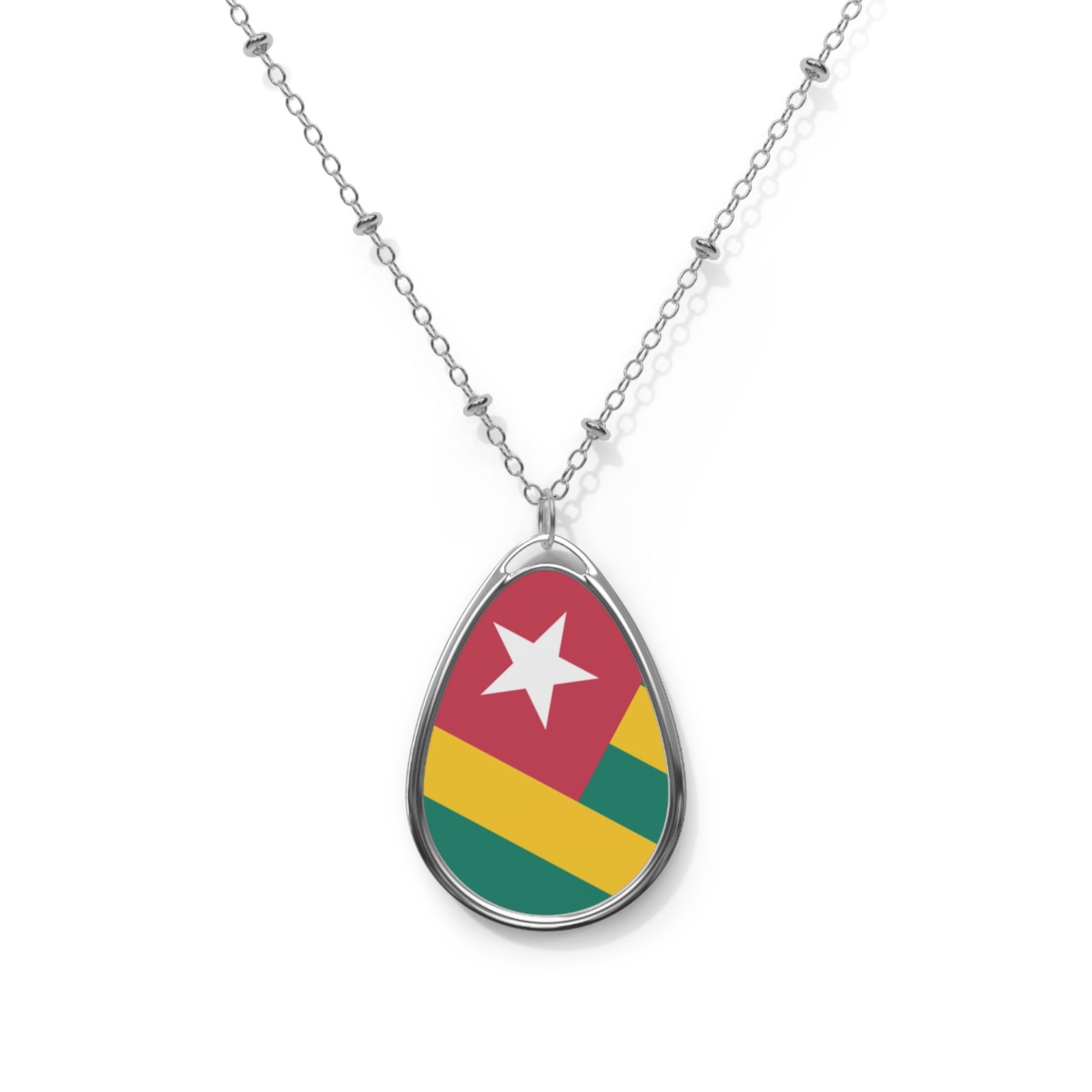 Togo Flag Oval Necklace – Zinc Alloy Heritage Pendant – One Size / Silver