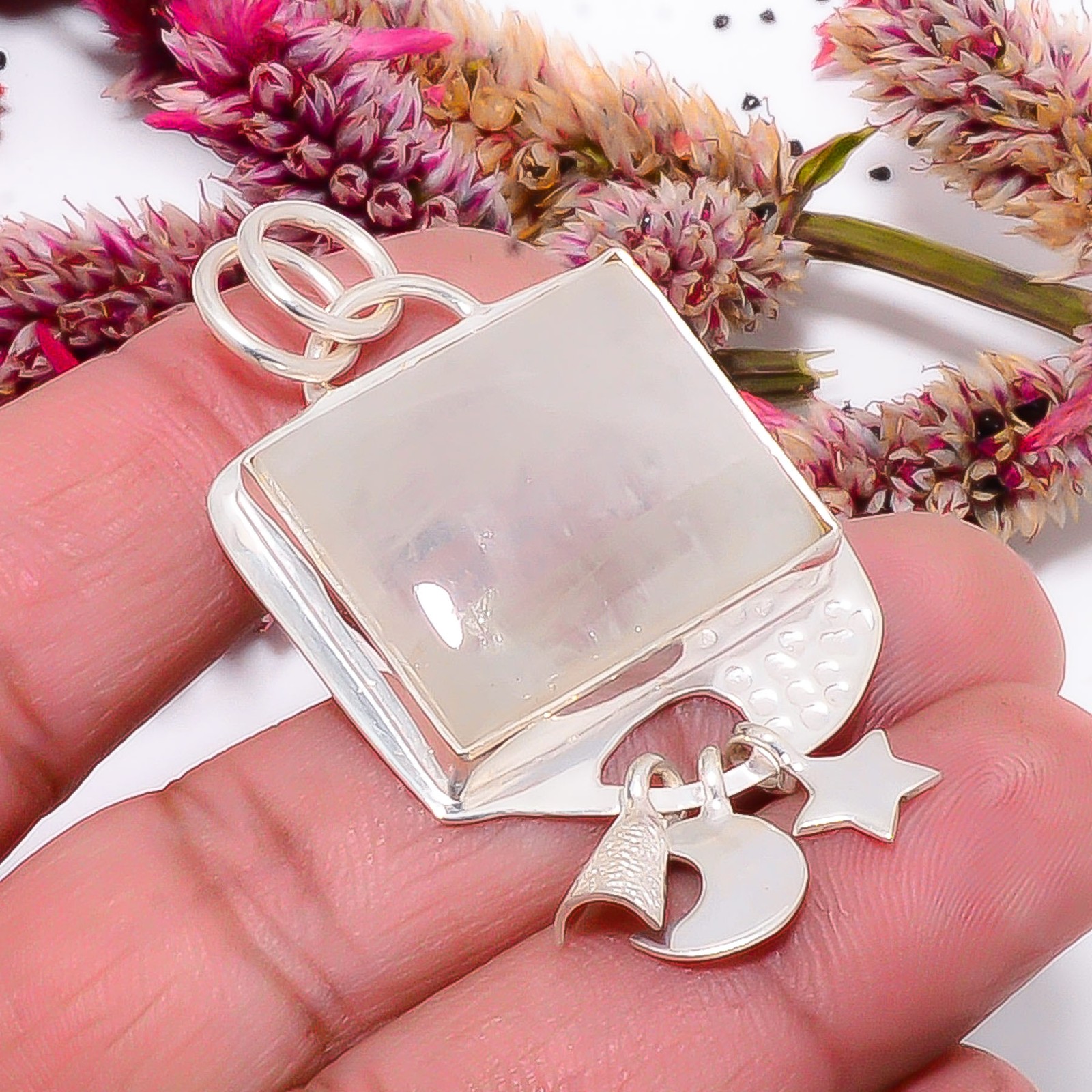 Rainbow Moonstone – India 925 Sterling Silver Pendant 2.03″ sku39