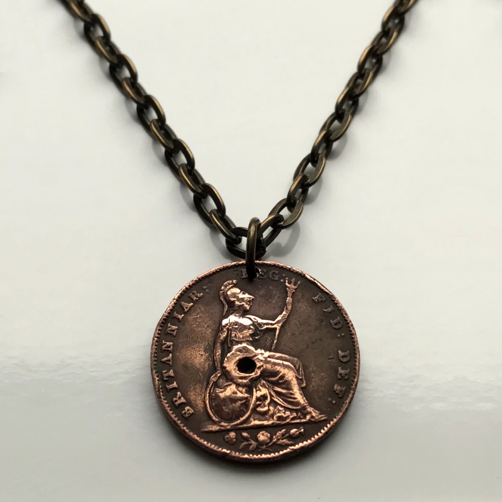 1854 United Kingdom Farthing coin pendant British Queen Victoria London n002237