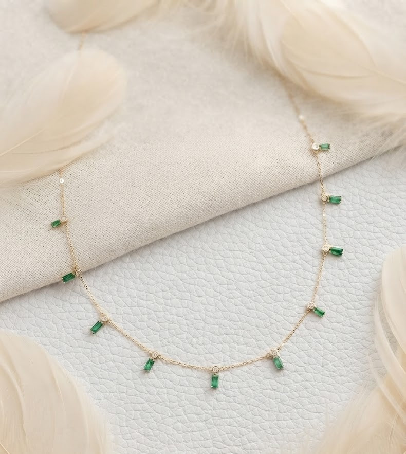 Emerald Baguette Cut Necklace For Women 925 Sterling Silver Gold Chain Jewelry