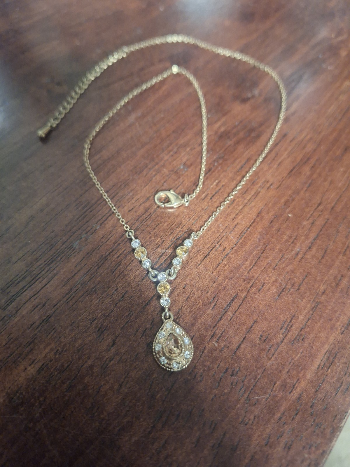 Vintage necklace, Sautoir, Victorian Style, Cubic Zorcornia And Amber Crystals
