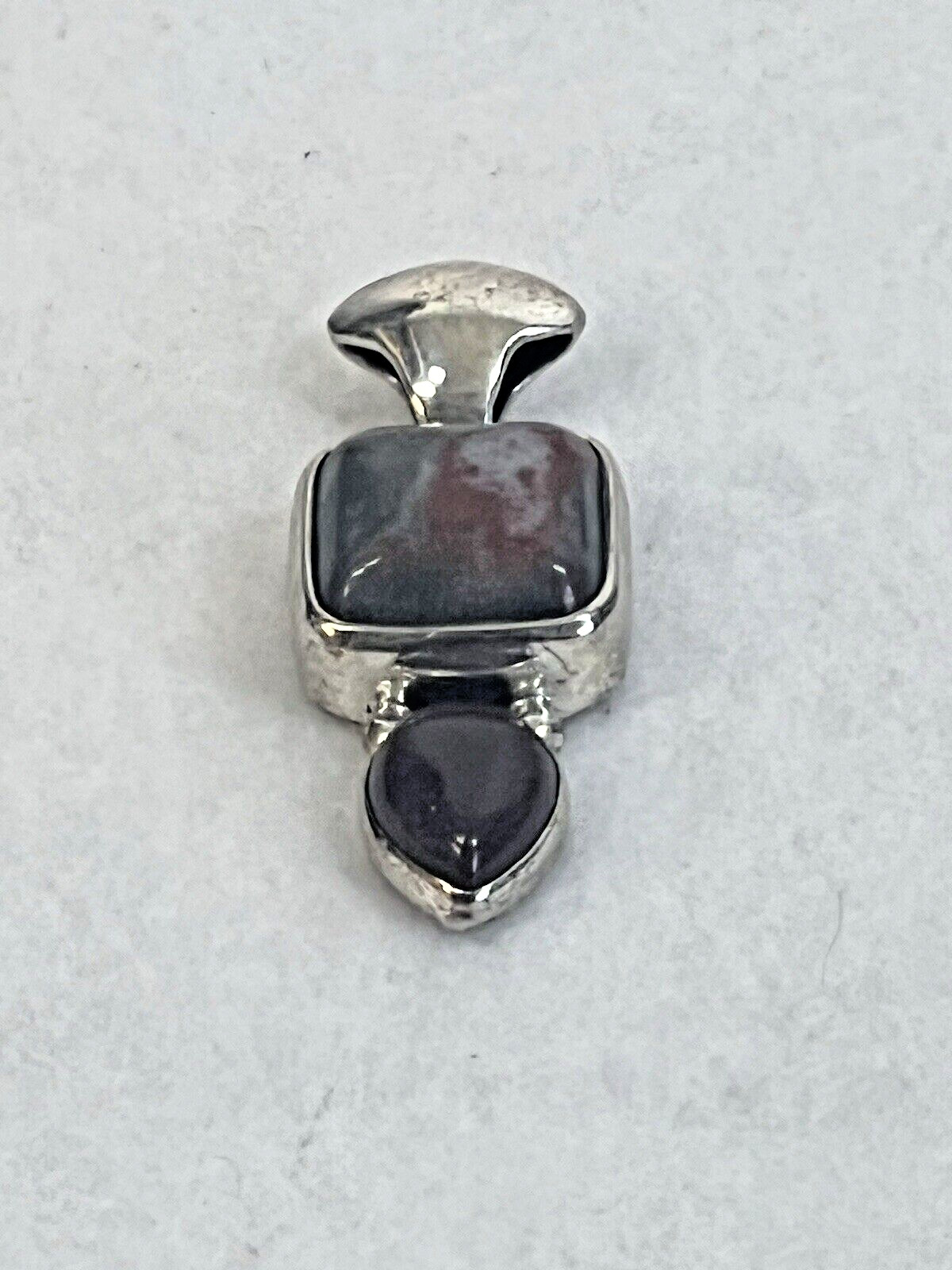 vtg Sterling Silver 21mm x 19mm Solid Framed Red Jasper Slider 925 Pendant 13g