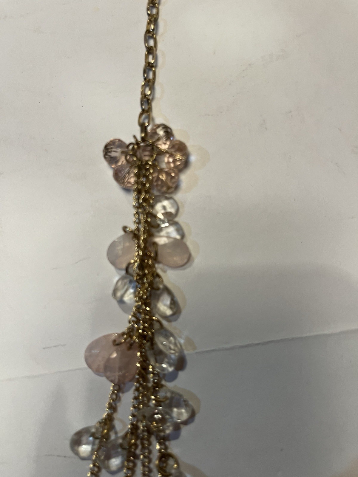 Gold Faux Pink And White Stone Necklace 18”