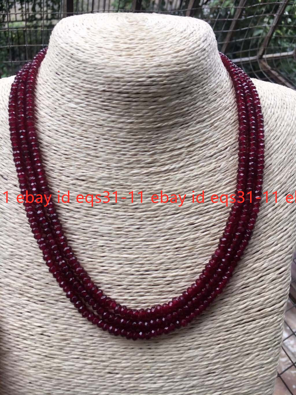 3 Rows 2x4mm Faceted Red Garnet Rondelle Gemstone Beads Necklace 18-20”