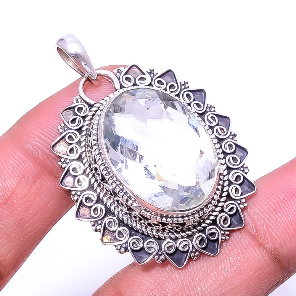 White Topaz Fine Art 925 Sterling Silver Jewelry Pendant 1.76″ P_9395_205_91