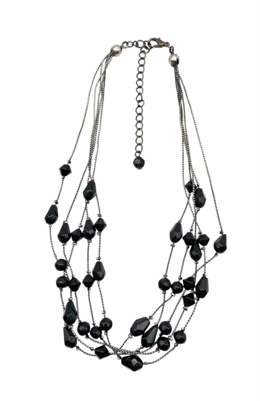 Gothic Black Glass Beads Layered Necklace Multistrand 18″ Gunmetal Gray 5 Strand
