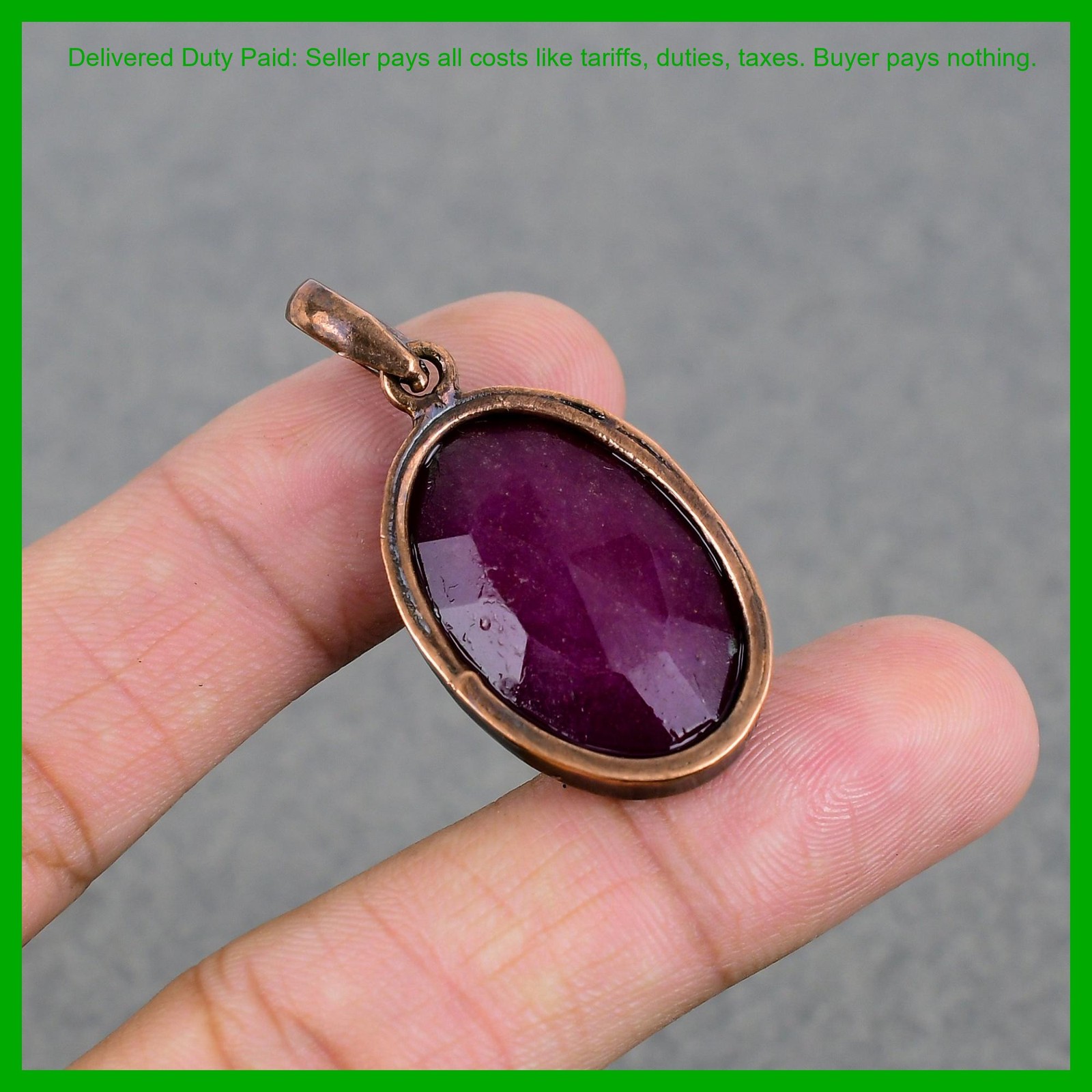 Oval Kashmir Rubi Gemstone Birthday Gift Electroformed Engagement Pendant Copper