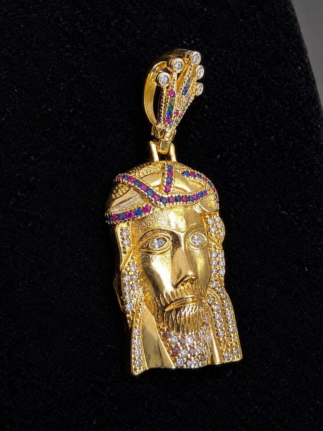 14k Gold Filled Crowned Jesus Head CZ Pendant