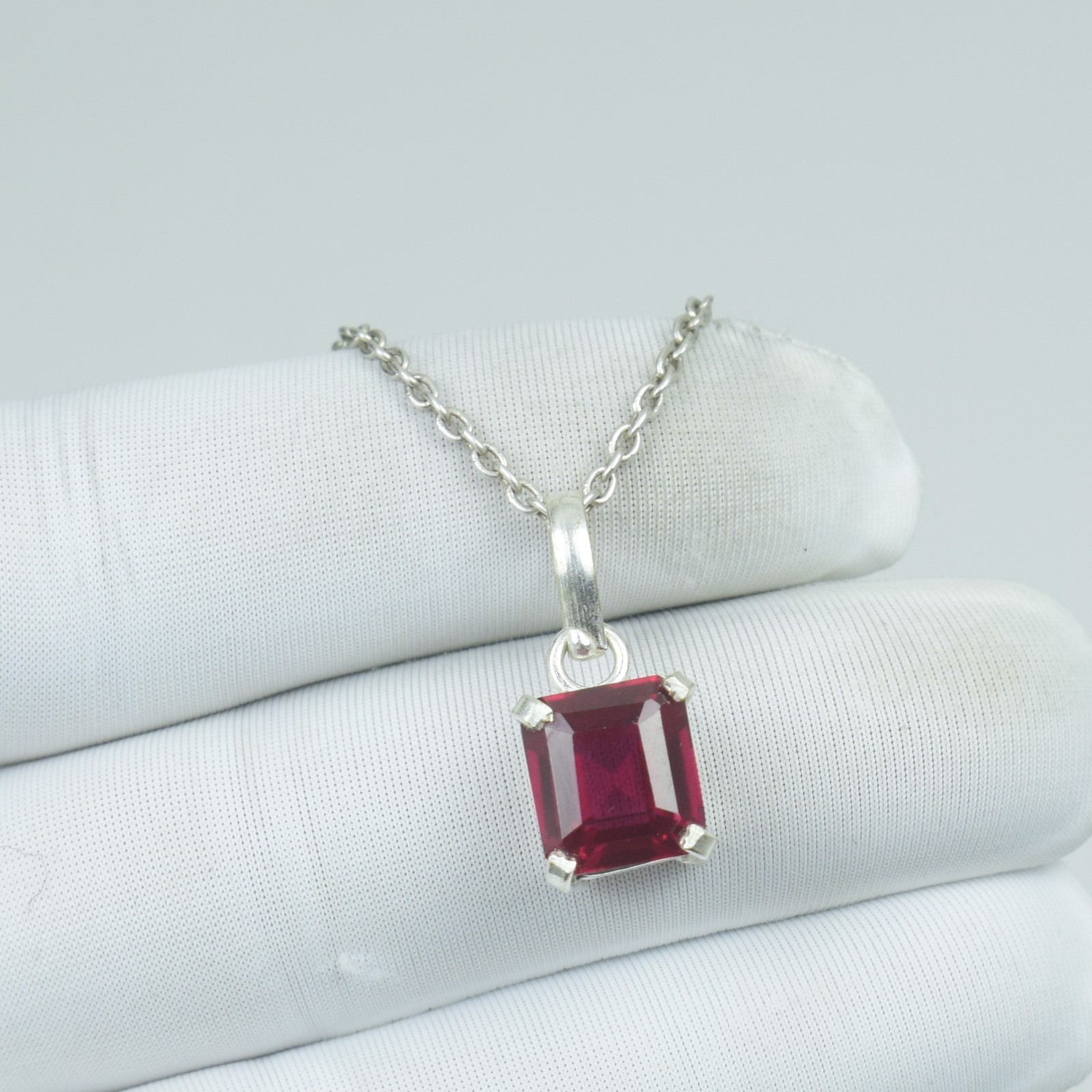 925 Sterling Silver Red Ruby Necklace Jewelry, July Birthstone Gift Pendant,
