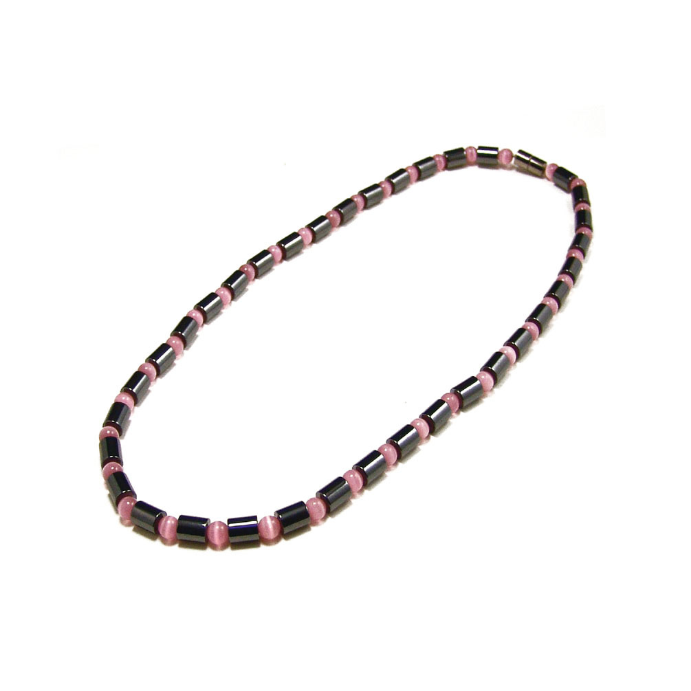 Accents Kingdom Women’s Magnetic Hematite Pink Cat’s Eye Bead Necklace 18″